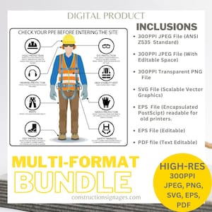 Complete Personal Protective Equipment, Printable Safety Signage, Warning, Construction Safety Signages, Printable, Digital Download