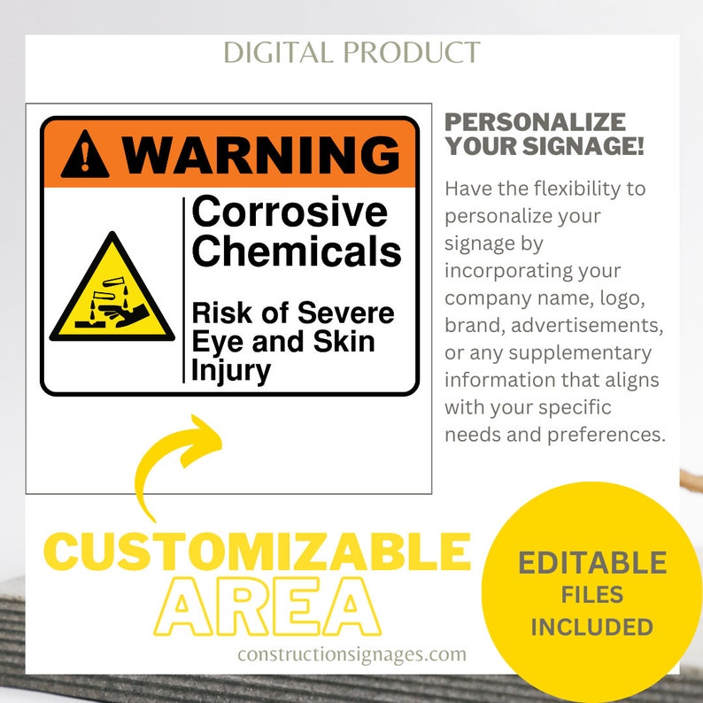 Corrosive Chemicals, Risk of Severe Eye and Skin Injury, Printable ...
