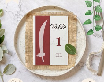 Cartão de mesa TESSAIGA para casamentos e eventos – decoração digital exclusiva para impressão, cartões de lugar com tema de anime personalizados para fãs