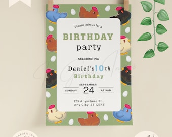 STARDEW VALLEY Inspired Digital Birthday Invitation Template, Farm-Themed Party Invite, Cute Chicken Design, Video Game Themed Party