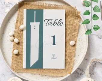 Final Fantasy Buster Sword Table Card for Weddings & Events - Unique Digital Printable Decor, Personalized Theme Place Cards for Gamers
