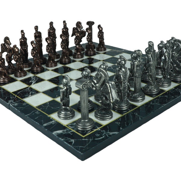 Luxury Marble Chess Set with Ancient Pegasus Themed Metal Chessman -  Gift For Boss - Intellectual Gift - Foldable Chess Set