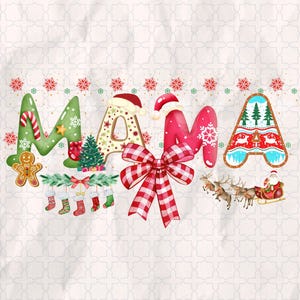 Christmas Mama Coquette Png, Mama Claus png, Christmas Tree Cake png, Christmas coquette bow png, Doodles Xmas, Candy Cane Santa Hot Cocoa