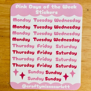 Pink Days of the Week Stickers | Stickers to customise your planner, diary or bullet journal | Organisation stickers | Scrapbook stickers
