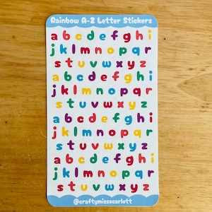 Rainbow lowercase alphabet stickers | A-Z letter stickers in rainbow colours | Journaling stickers | Scrapbook stickers