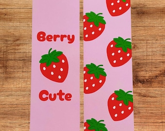 Strawberry Bookmark, 'Berry Cute' Double Sided, Gift for Booklovers