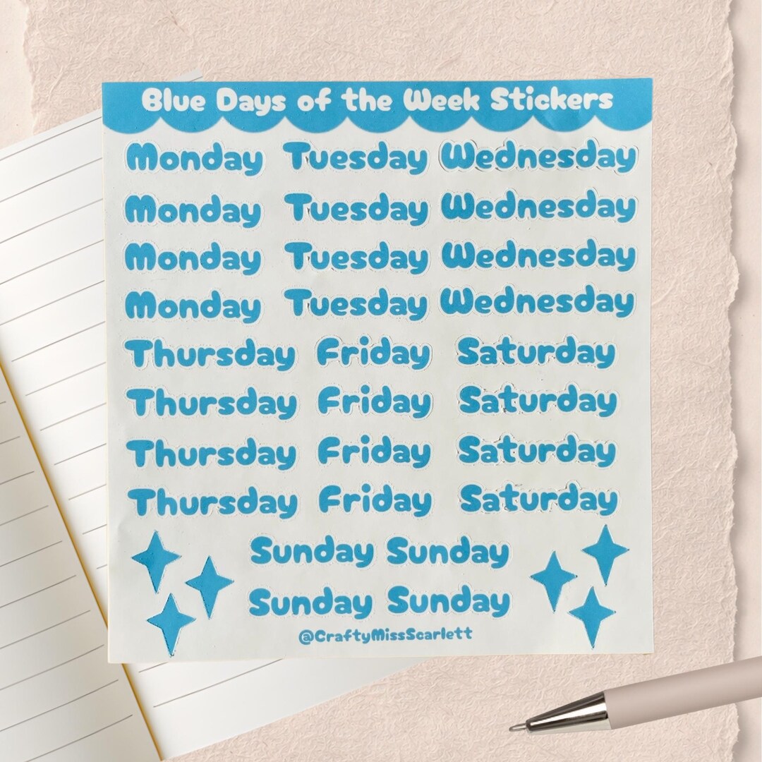 Blue Week. Sign Blue Days of the Week Stickers | for Planners, Scrapbooks, Journals - Etsy