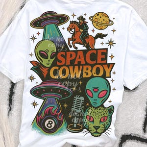 Alien Cowboy PNG, Retro Space Western Shirt Design, Rodeo Graphic, Cosmic Western, Trendy Wild West Png, Trendy Western Png, Western Collage