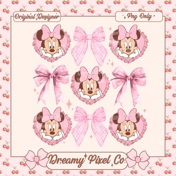 Coquette Mouse Png, Cherry Bow Png, Soft Girl Era Png, Pink Bow, Aesthetic Minnie Png, Family Vacation png, Family Trip Png, Vacay Mode Png