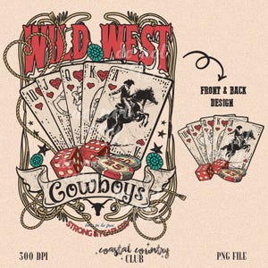 PNG retrò del selvaggio West, PNG di carte da gioco da cowboy, stampa a sublimazione di cowboy western, design fronte retro western, design di maglietta western, maglietta da cowboy