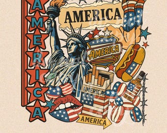 4th Of July Grunge Collage Sublimation PNG, Retro America Collage PNG, Patriotic USA Png, America 4th July Png Design,Western America Design