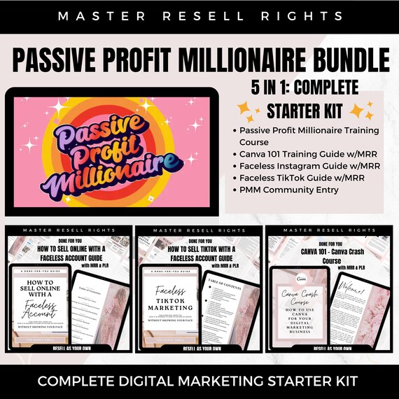 Faceless Marketing Starter Kit Passive Profit Millionaire Digital Marketing  Course With 'done for You' Faceless Product Bundle With MRR 