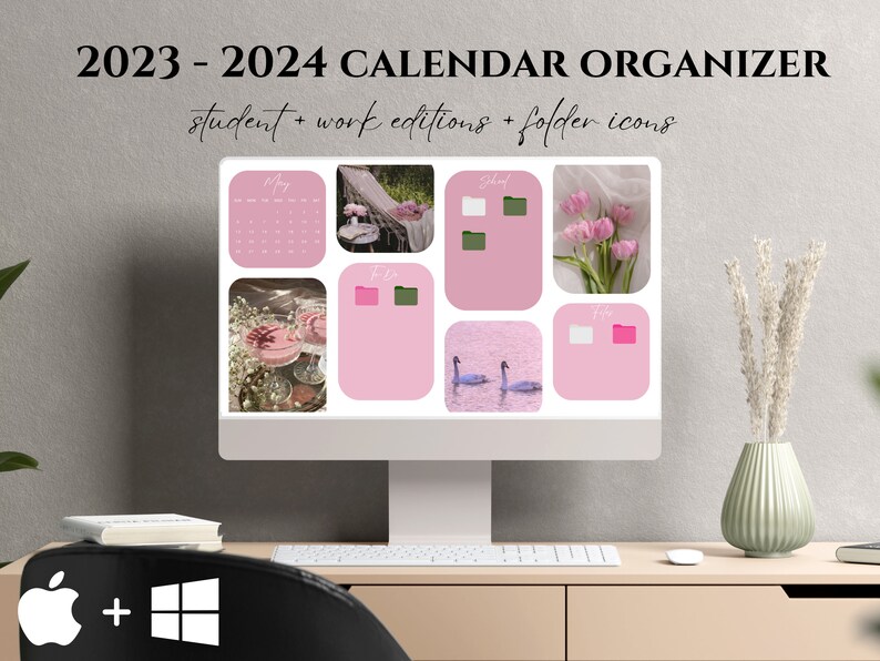 20232024 Midyear Calendar Wallpaper, 14 FOLDER Icons WORK SCHOOL