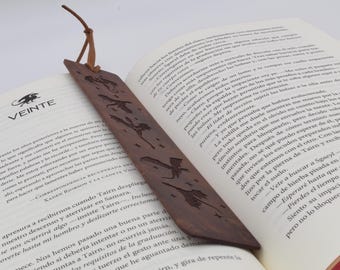 Handmade Personalized Bookmark, Wooden Page holder, Reading Marker, Artisan Placeholder, Walnut Page Keeper, Fantasy Dragon Bookmark