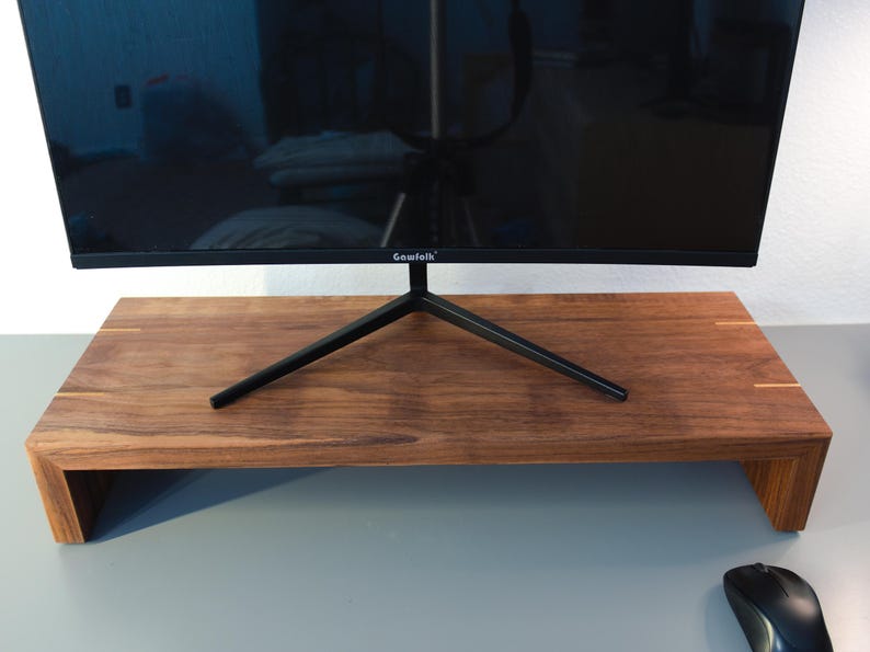 Handmade Walnut Monitor Riser, Ergonomic Computer Stand, Laptop Stand, Monitor Shelf, Minimalist Speaker Riser, Desk Organization image 8
