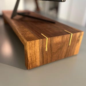 Handmade Walnut Monitor Riser, Ergonomic Computer Stand, Laptop Stand, Monitor Shelf, Minimalist Speaker Riser, Desk Organization image 2