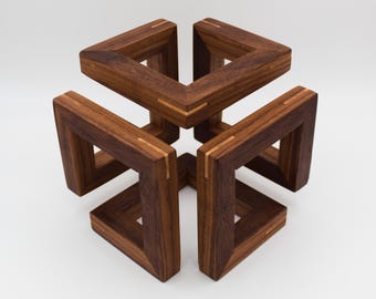 Geometric Walnut Sculpture: Wood Spline Joinery