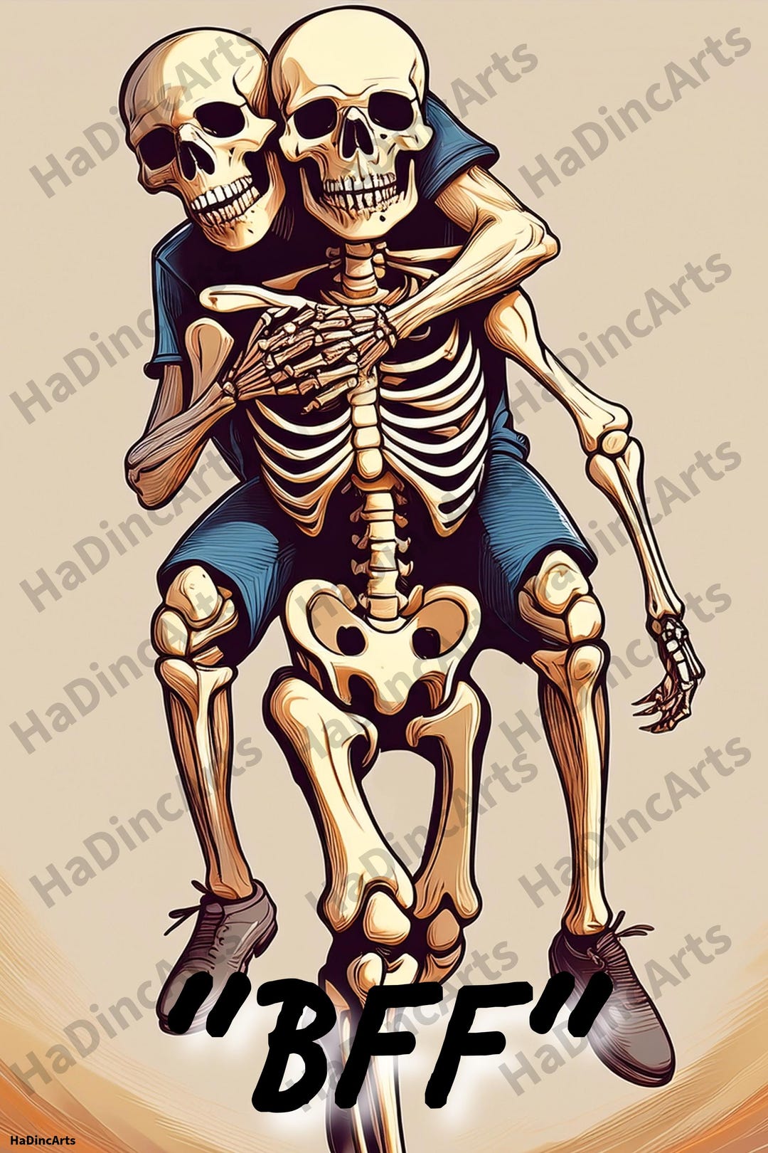 Skeleton Ride Buddy Fun Artwork: Skeleton Bff's Giving a Piggy Back Ride, Downloadable ...