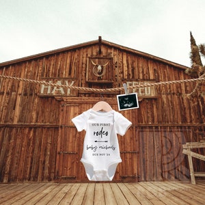 Western Pregnancy Announcement Digital First Rodeo Baby Reveal Ranch Baby Announcement Template Cowboy Baby
