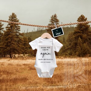 Here We Grow Again Digital Pregnancy Announcement Gender Neutral Digital Fall Baby Announcement Baby Number 2 Pregnancy Reveal