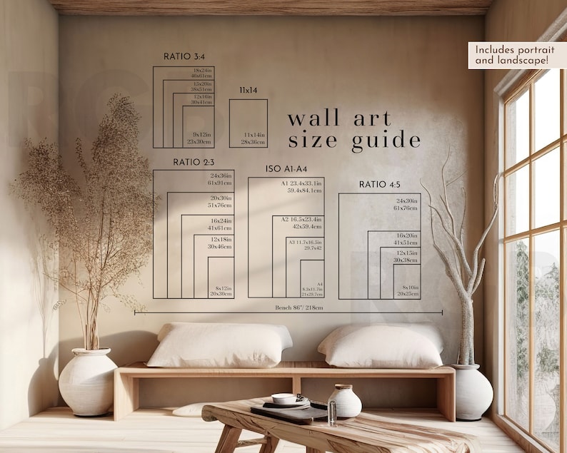 Storleksguide för väggdekorationer | Jämförelsetabell för ramar (digital nedladdning) bild 1