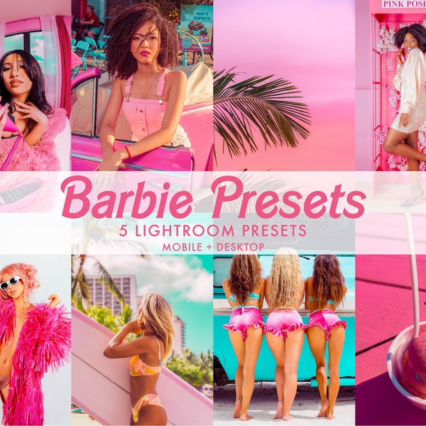 Barbie Presets Bright Pink Aesthetic Presets Lightroom Presets Color Grading Presets // 5 Premium Mobile + Desktop Presets