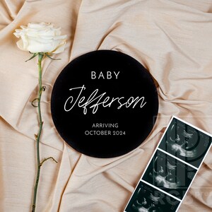 Rose Pregnancy Announcement Digital, Editable Elegant Baby Announcement with Ultrasound