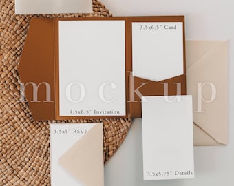 Copper Boho Pocketfold Invitation Mockup (PSD)