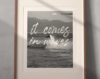 Surf Poster, Surfing Gift, Ocean Beach House Decor Wall Art - Black & White Real Photograph