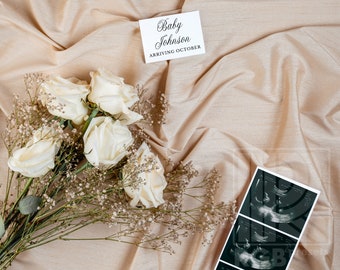 Aesthetic Pregnancy Announcement Digital Minimalist Pregnancy Announcement Bouquet Flowers Editable Baby Announcement Gender Neutral