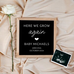 Here We Grow Again Digital Pregnancy Announcement Minimalist Gender Neutral Digital Baby Announcement Baby Number 2 Pregnancy Reveal