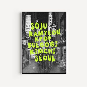 Impresión de póster de comida coreana Soju, arte mural coreano, arte pop retro Kpop, impresión artística de Seúl