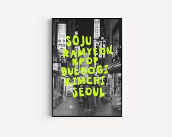 Impresión de póster de comida coreana Soju, arte mural coreano, arte pop retro Kpop, impresión artística de Seúl