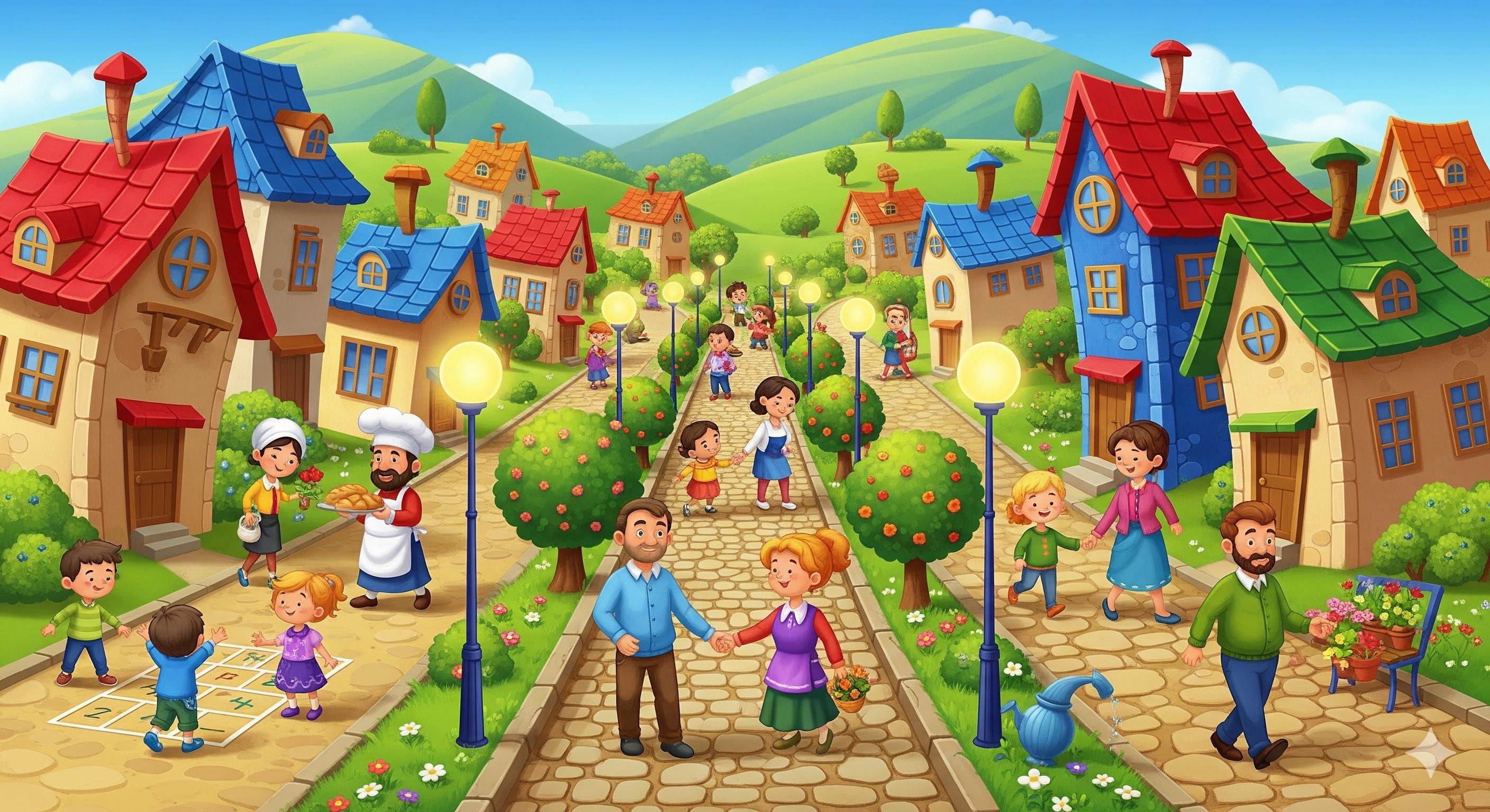 Happy Cartoon Village,a Lively Day in the Village,the Whimsical Valley ...