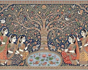 Madhubani Tree of Life Art Print: Indian Folk Art