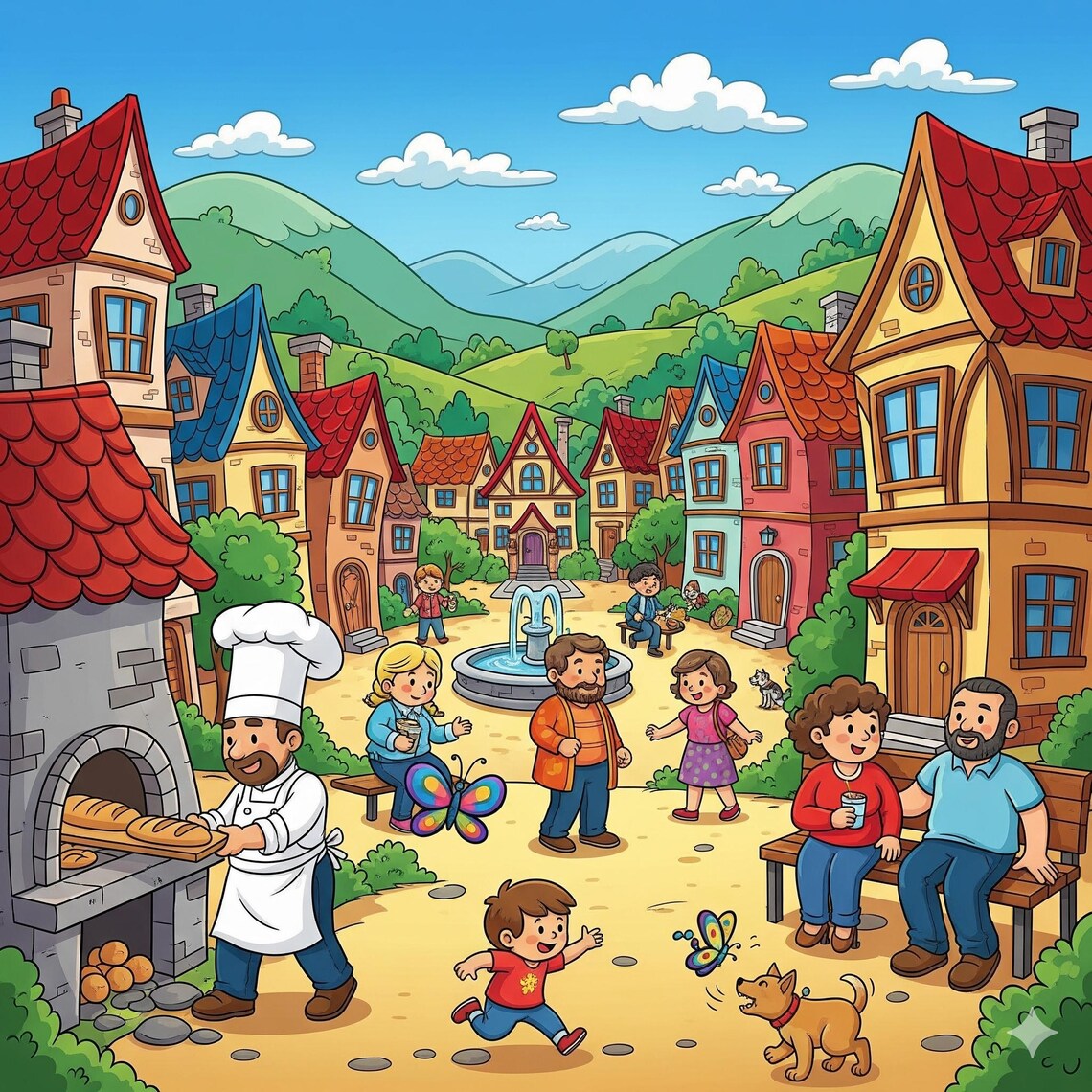 Happy Cartoon Village,a Lively Day in the Village,the Whimsical Valley ...