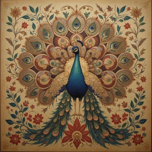 Rogan Art Peacock Painting:  Indian Folk Art Wall Decor