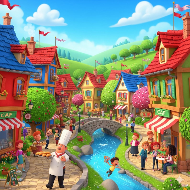 Happy Cartoon Village,a Lively Day in the Village,the Whimsical Valley ...