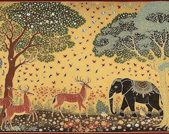 Gond Art Forest Print: Tribal Indian Folk Painting