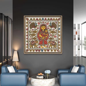 Madhubani Mother & Child Folk Art Print, Traditional Indian Painting ...