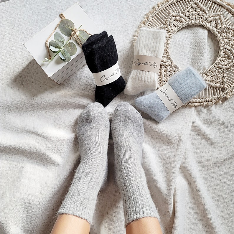 ANGORA Winter Fuzzy strumpa *Lyxiga tyger Bekväm strumpa *Premium mjuka vinterstrumpor för kvinnor *Bra som julklapp till henne bild 6