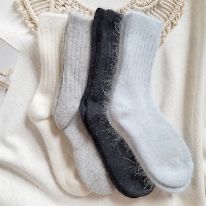 ANGORA Winter Fuzzy strumpa *Lyxiga tyger Bekväm strumpa *Premium mjuka vinterstrumpor för kvinnor *Bra som julklapp till henne bild 4