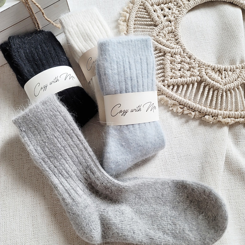 ANGORA Winter Fuzzy strumpa *Lyxiga tyger Bekväm strumpa *Premium mjuka vinterstrumpor för kvinnor *Bra som julklapp till henne bild 2