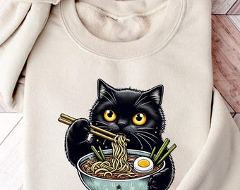 Ramen Cat T-Shirt: Black Cat Noodle Lover Tee
