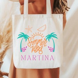 Custom Summer Vibes Tote Bag: Personalized Beach Vacation Bag