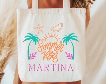 Custom Summer Vibes Tote Bag: Personalized Beach Vacation Bag