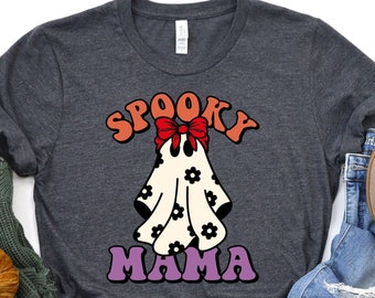 Spooky Mama Shirt, Halloween Mom Shirt, Retro Halloween Shirt For Mother, Gift, Halloween Mama Tshirt, Spooky Season, Woman Tee,Gift For Her