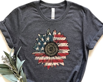 250th Anniversary Shirt, Sunflower American Flag T-Shirt: 4th of July Graphic Tee