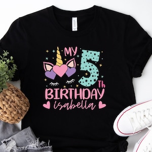 Custom Unicorn Birthday Shirt, My 5th Birthday Shirt, Personalized Birthday Girl Unicorn Shirt, Kids Name Birthday Shirt, Birthday Shirt