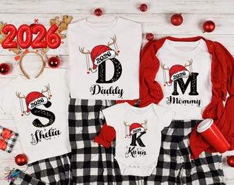 Personalized Christmas Family Name Shirts 2026, Matching Pajamas, Custom Holiday Apparel